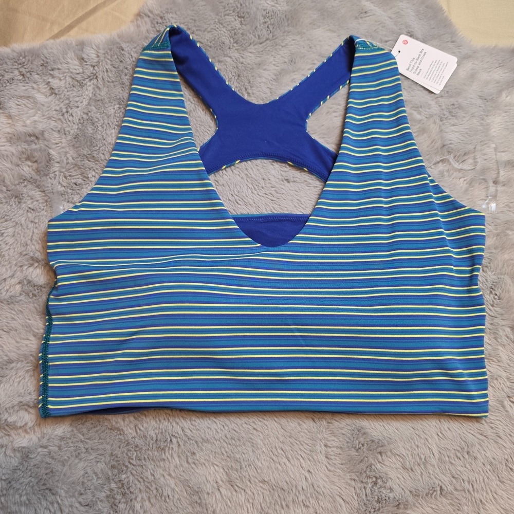 Lululemon Bend This Scoop & Cross Bra Variegated Stripe Blue & Yellow M/L